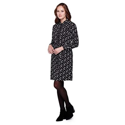 Yumi Black Shirt Dress With Mini Brush Stroke Print